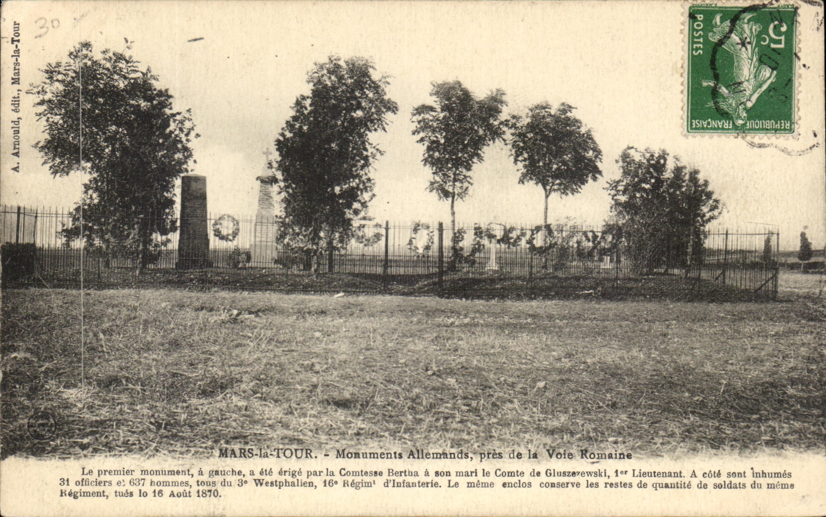 MARS-la-TOUR - Monuments Allemands, près de la Voie Romaine — A. Arnould, édit. Mars-la-Tour