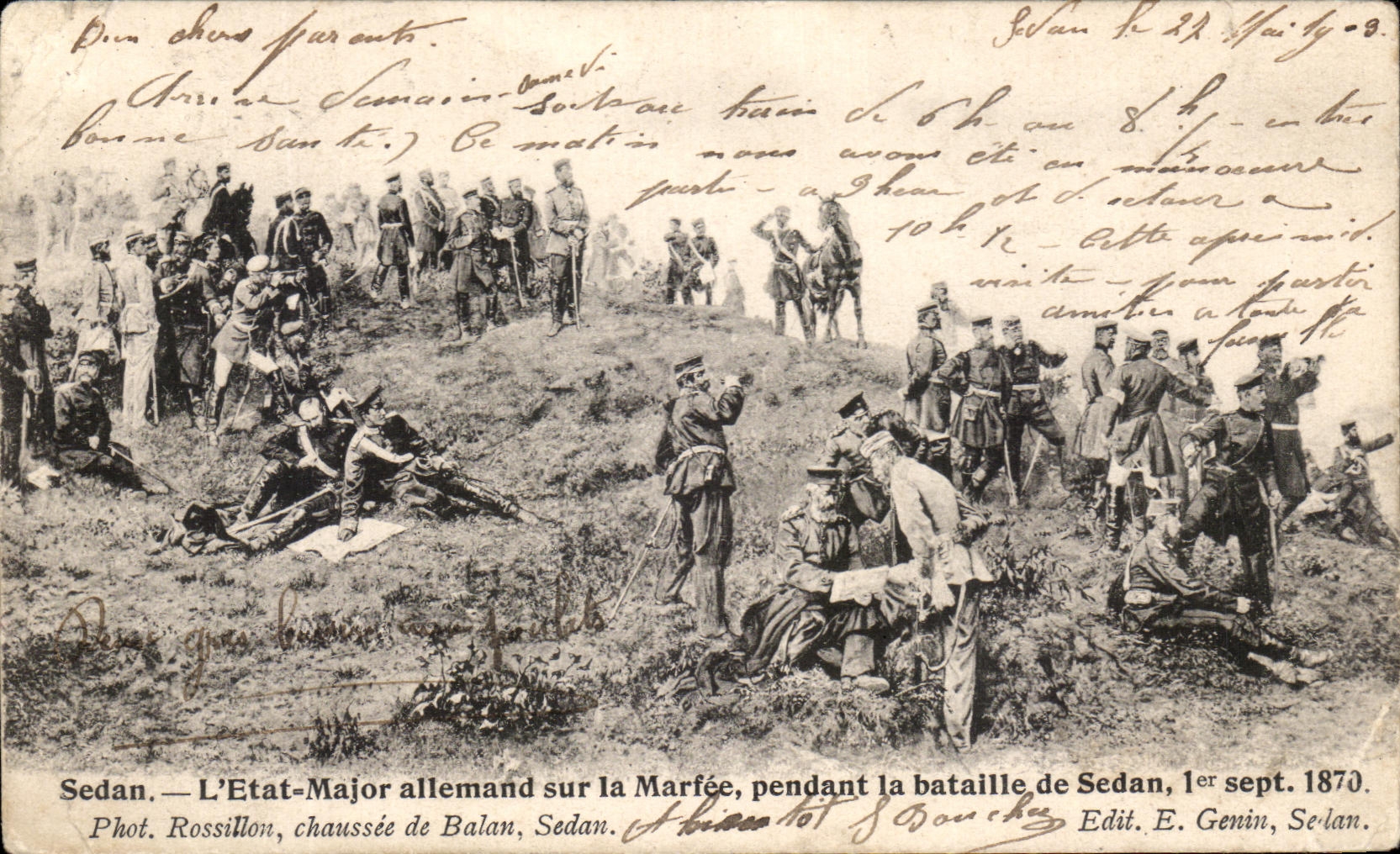 CPA Sedan L'Etat Major Allemand Sur La Marfee Pendant La Bataille De Sedan 1870 Militaria