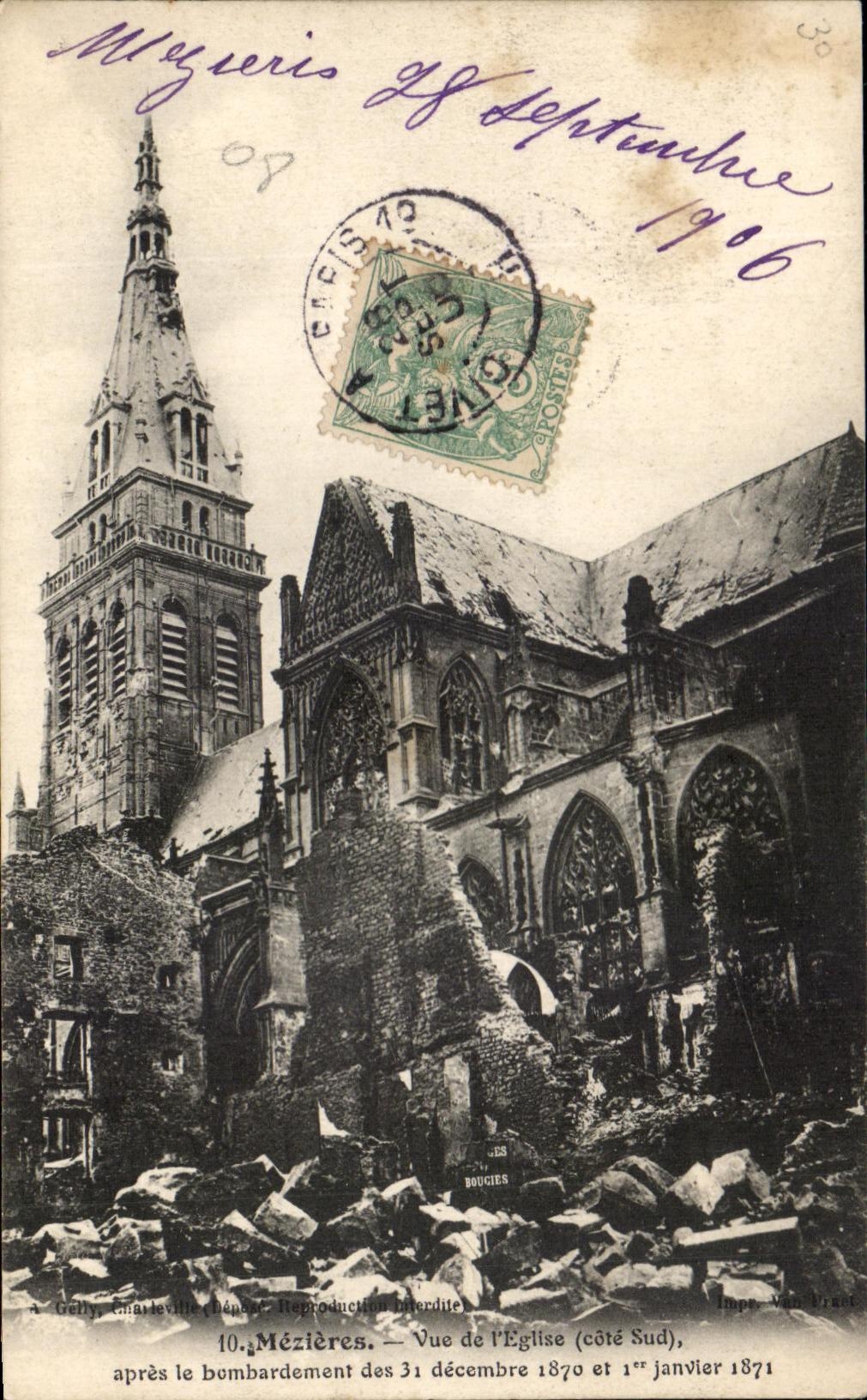 CPA Mezieres Vue De l'Eglise Apres Le Bombardement 1871 Militaria 