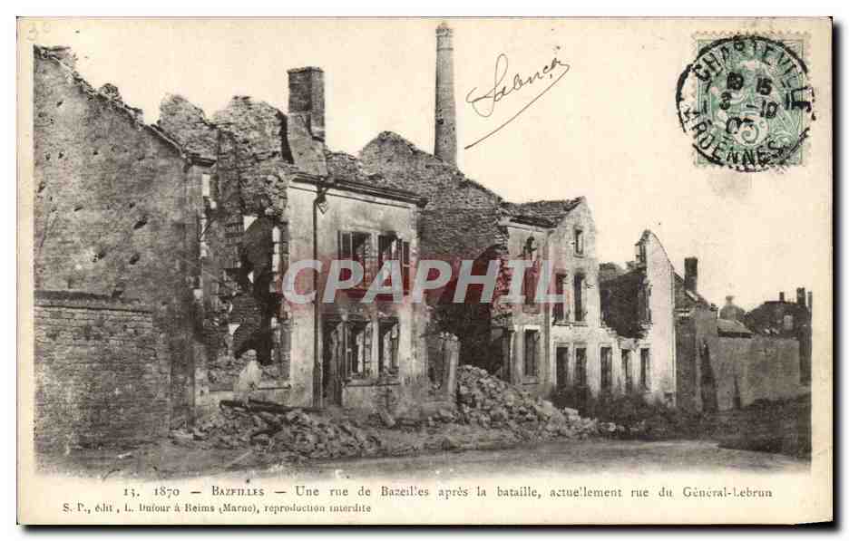 CPA Bazeilles Une Rue De Bazeilles Apres La Bataille Rue du General Lebrun Militaria 