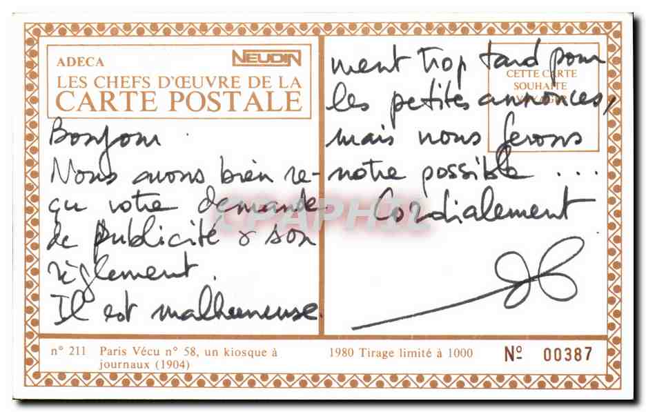 REPRO Paris Vecu Un Kiosque a Journaux — Rückseite