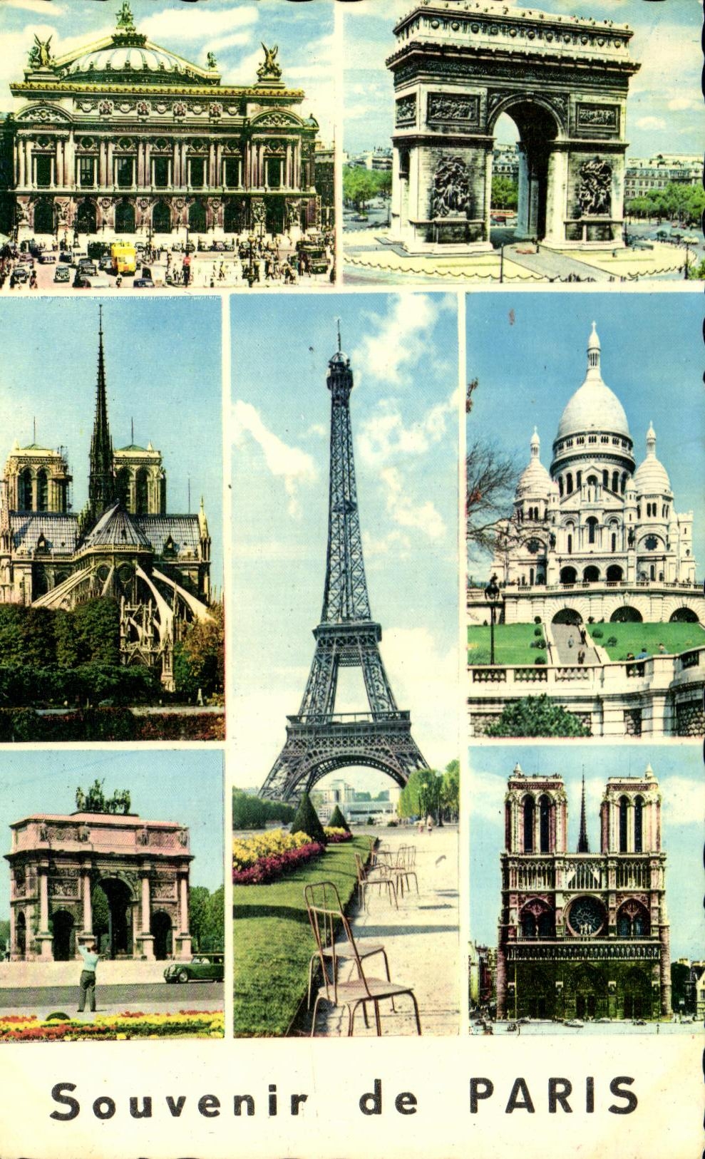 CPSM Souvenir de Paris Paris Souvenir de Paris Tour Eiffel Arc de Triomphe Sacre Coeur Notre Dame