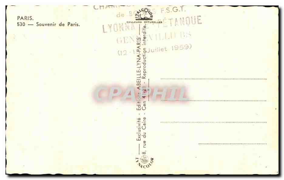 CPSM Souvenir de Paris Paris Souvenir de Paris Tour Eiffel Arc de Triomphe Sacre Coeur Notre Dame — Rückseite