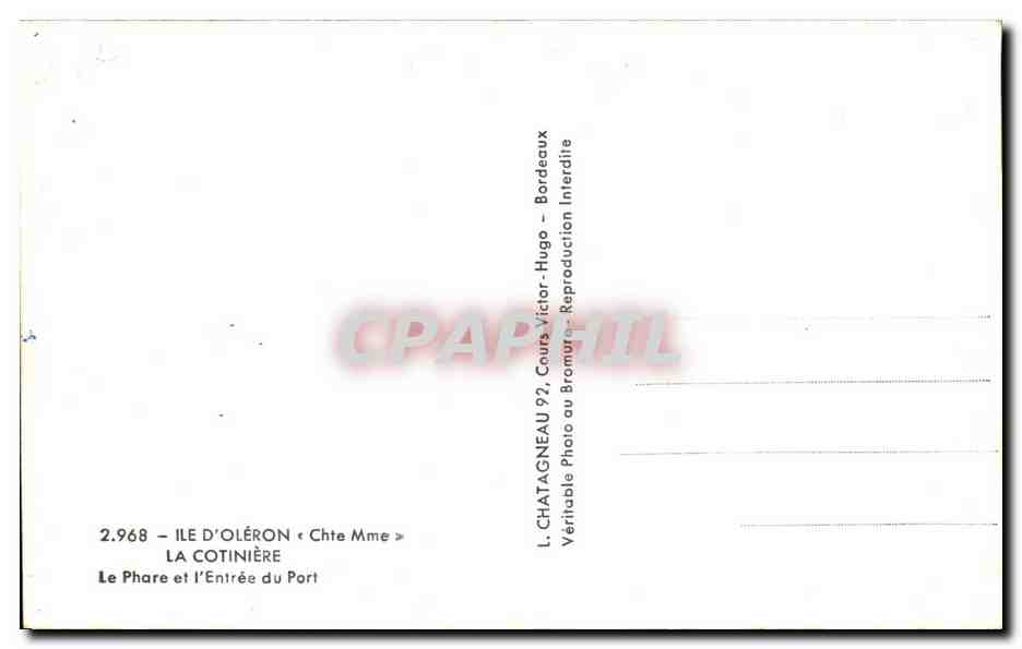 Ile d'Oléron — Le phare et l'entrée du port — L. Chatagneau, n°2.968 — Verso
