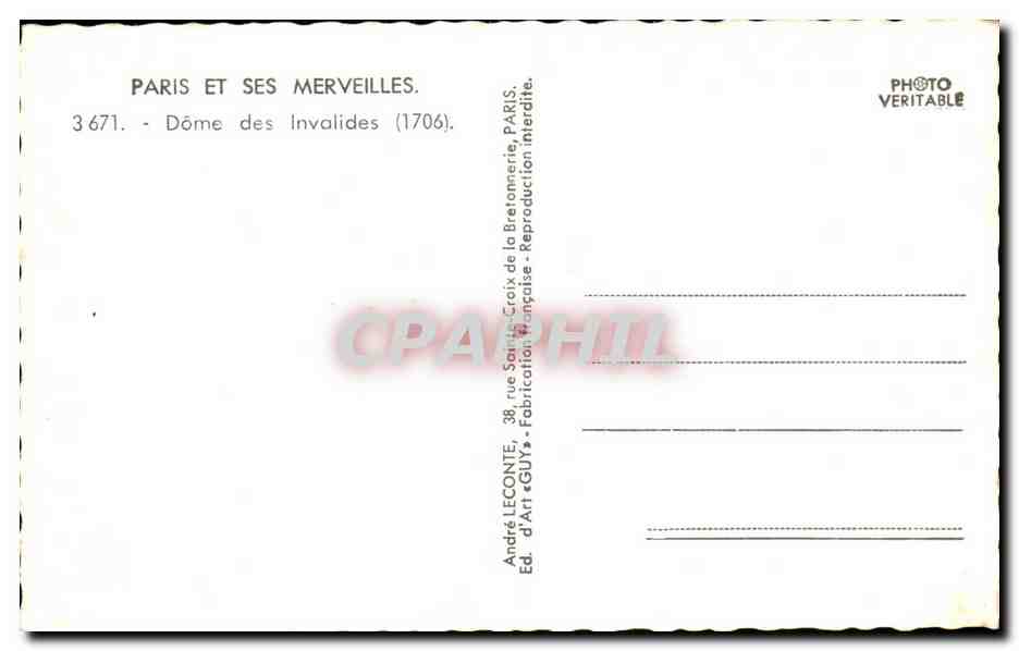 CPSM Paris Et ses Merveilles Dome des Invalides — Rückseite