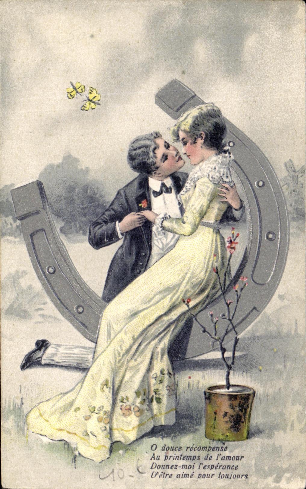 Par de enamorados bajo un hierro de caballo — K. F. Éditeurs, París, Serie 1133
