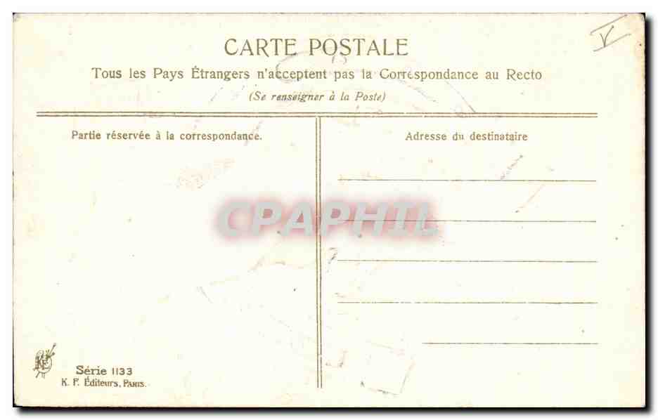 Par de enamorados bajo un hierro de caballo — K. F. Éditeurs, París, Serie 1133 — Reverso