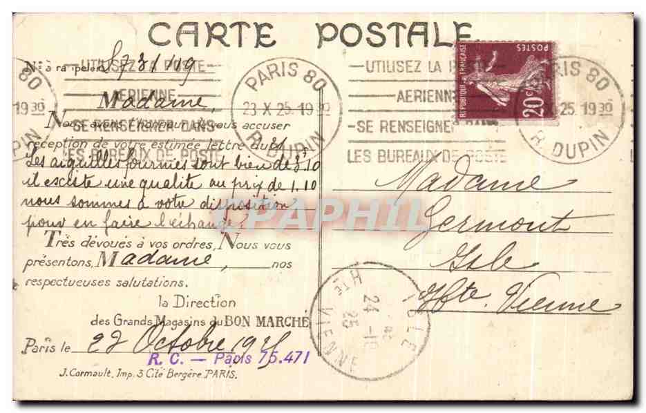 CPA Paris L'Arc de Triomphe et la Place de I'Etoile — Rückseite