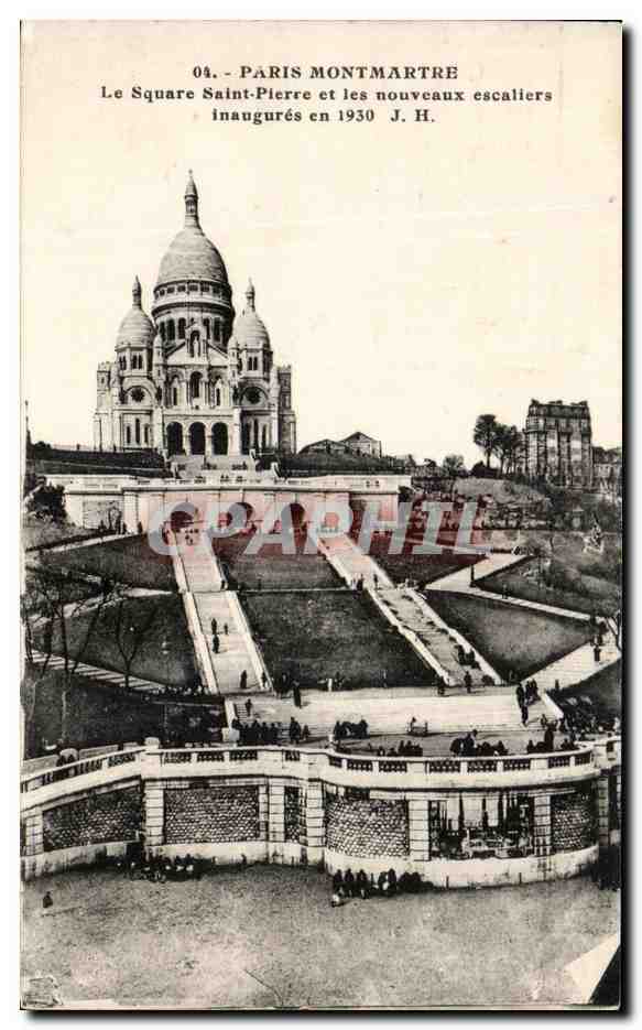 CPA Paris Montmartre Le Square Saint Pierre et les nouveaux escaliers Sacre Coeur 