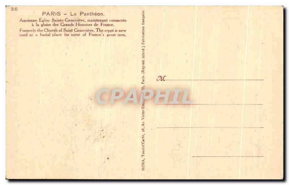 CPA Paris Le Pantheon Ancienne Eglise Saint Genevieve — Rückseite