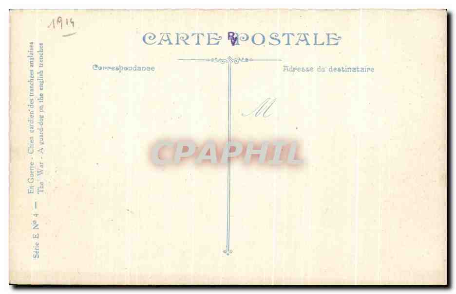 CPA Guerre Chien Gardien des Des Tranchees Anglaises Militaria  — Rückseite