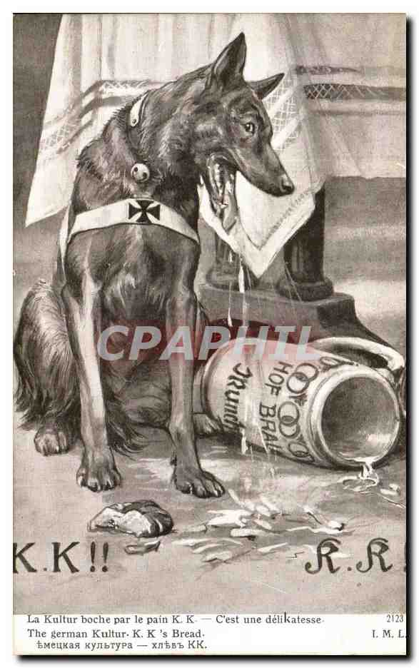 Chien allemand dévorant du pain — satire anti-allemande — Édition Lapina, n°2123