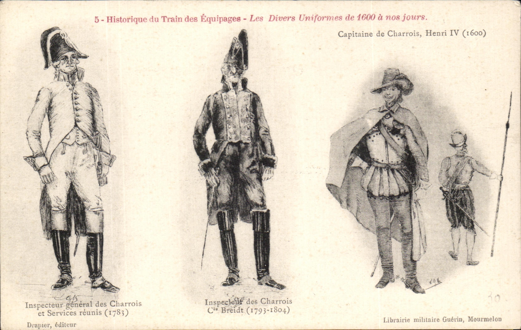 CPA Historique du Train des Equipages Les Divers Uniformes Charrois Militaria 