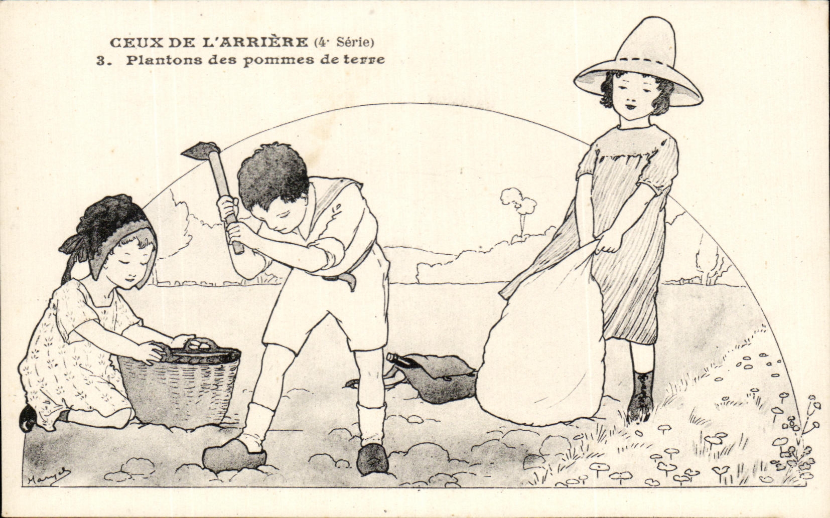 CPA Ceux De L'Arriere Plantons des Pommes de terre Enfants Militaria