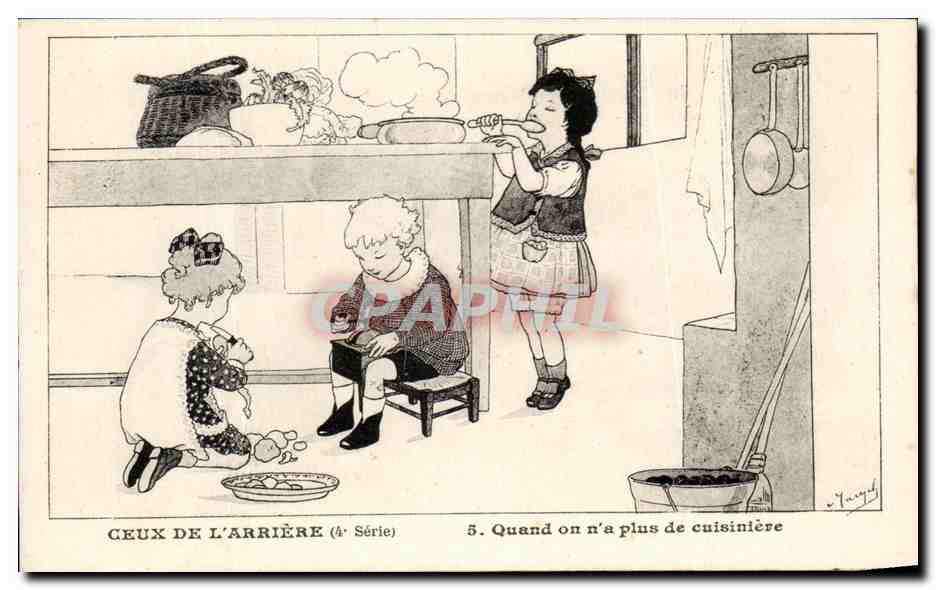 CPA Ceux De L'Arriere Quand on n'a plus de cuisiniere Militaria Enfants