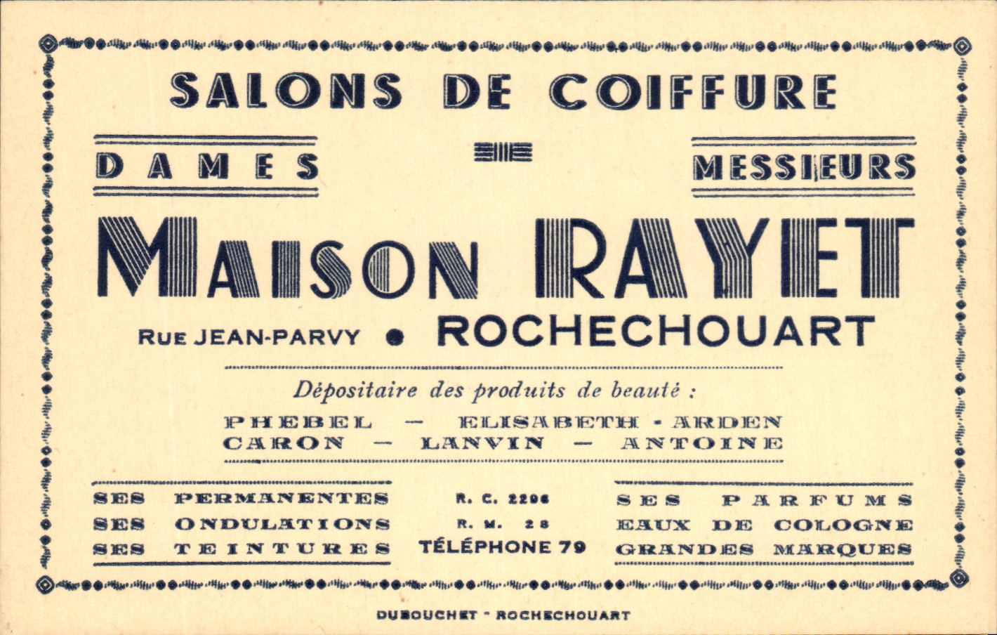 Carte de visite Salons De Coiffure Dames Maison Rayet Rue Jean Parvy Rochechouart Coiffeur