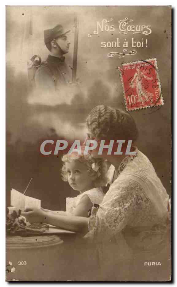 CPA Fantaisie Femme Enfant Militaria 
