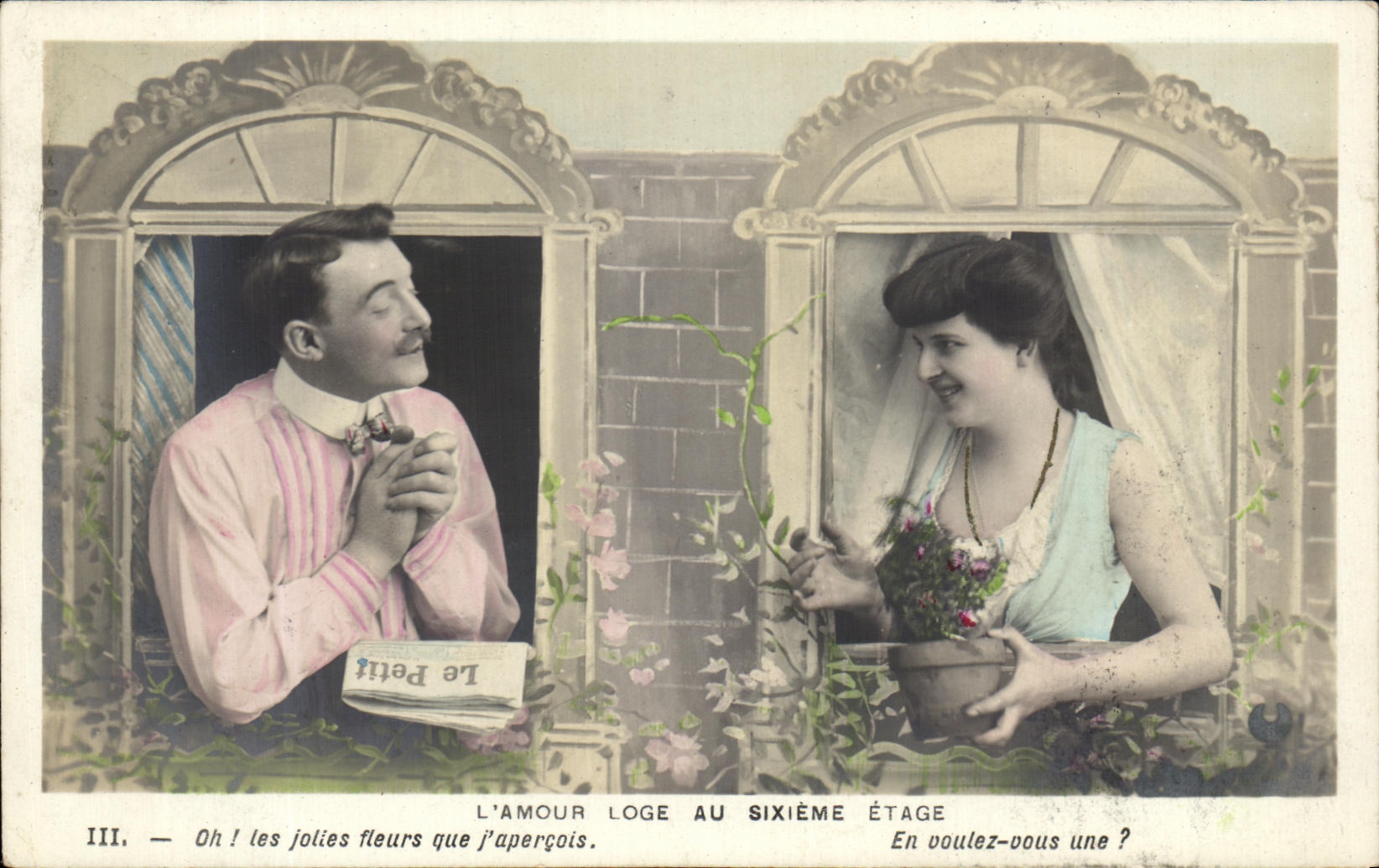 CPA L'Amour Loge au Sixieme Etage Femme