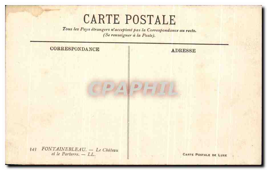 Fontainebleau — Le Château et le Parterre — LL n°343 — Verso