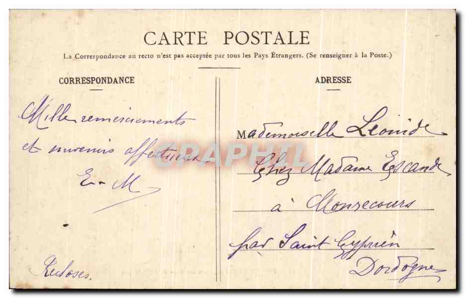 Fontainebleau — Carrefour de l'Obélisque — CPAPHIL n°16 — Verso