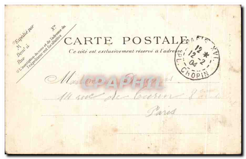 Rue Alboni et Grands Hôtels du Trocadéro, au Quai de Passy — Vue prise avant les travaux du Métropolitain — Phot. Brons Grains — Verso