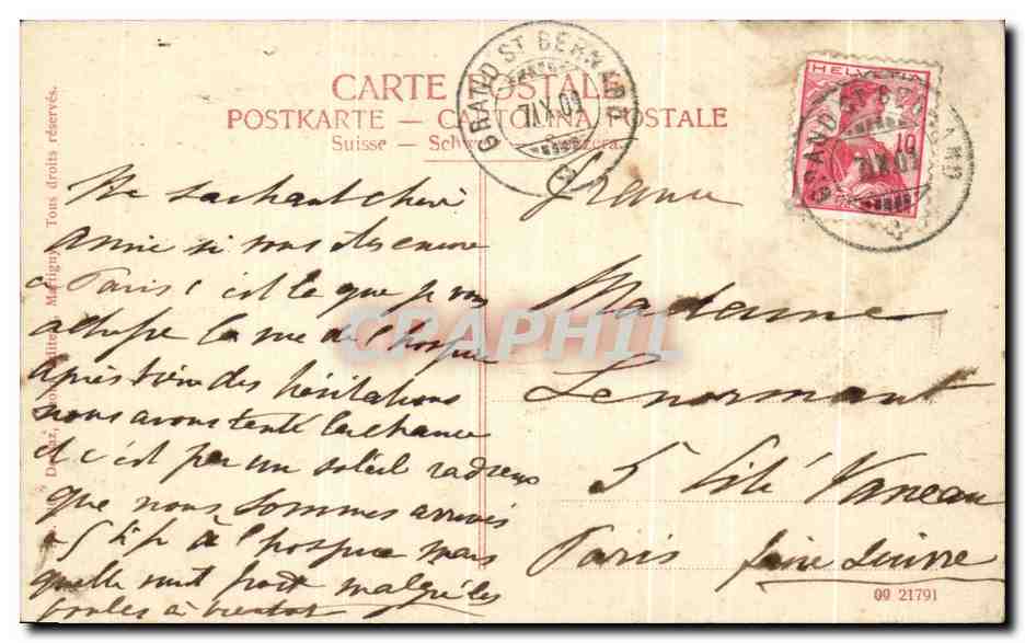 CPA Hospice Du Grand St Bernard Versant Suisse — Rückseite