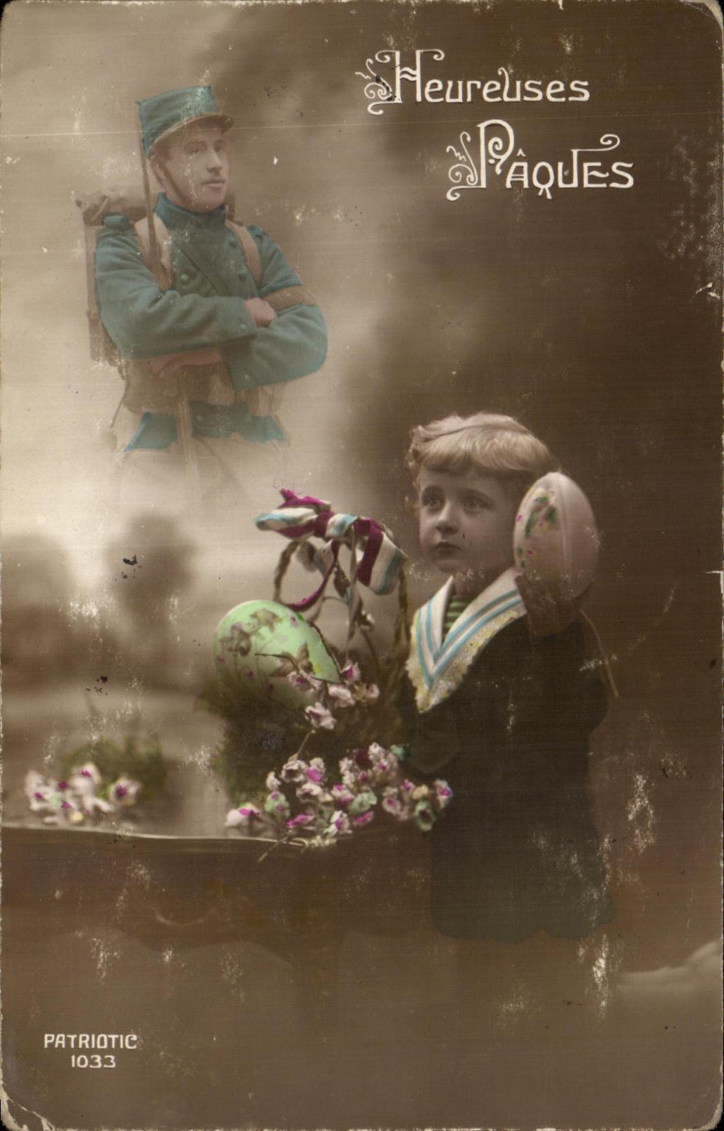CPA Heureuses Paques Enfant Militaria 