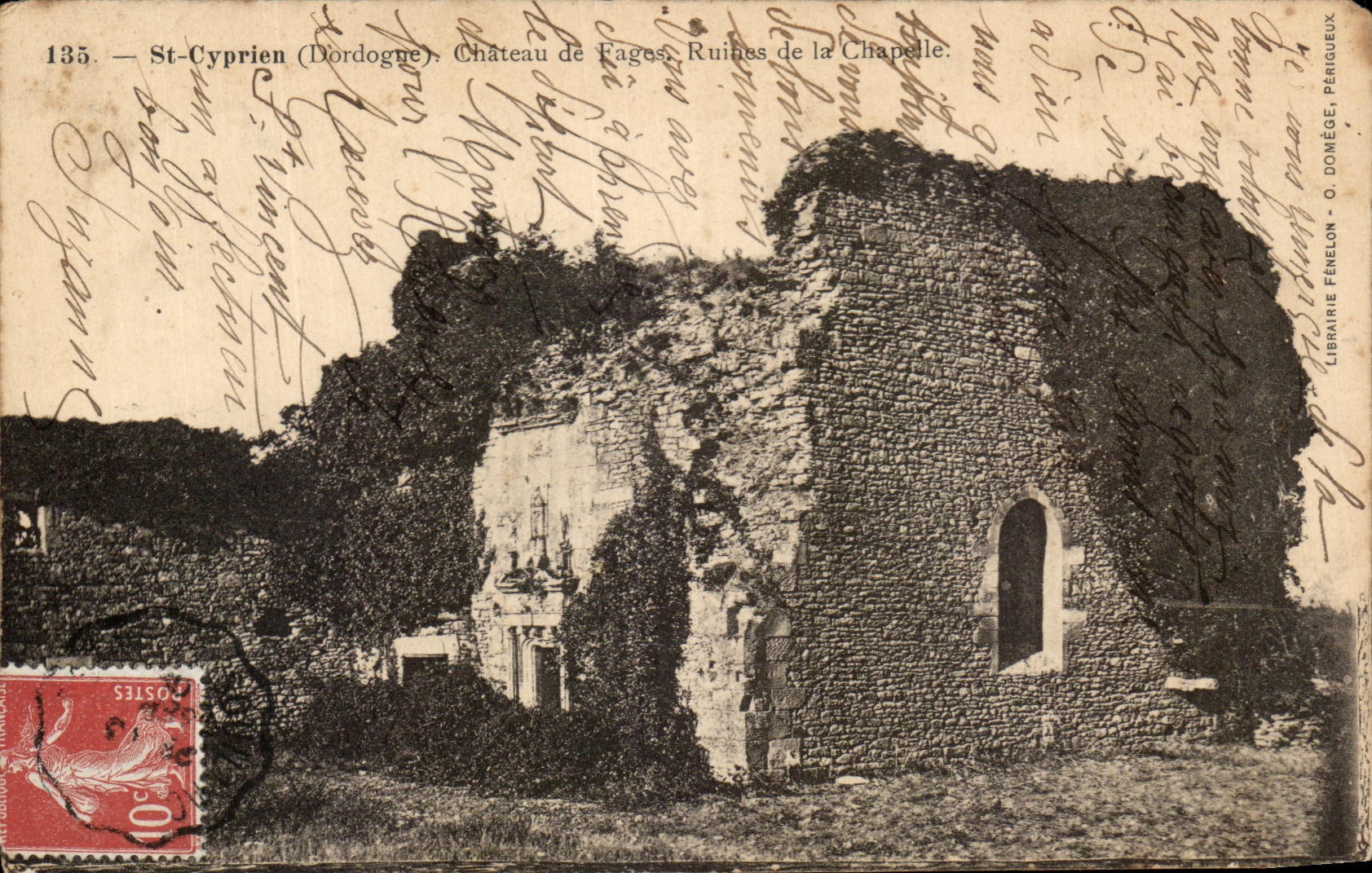 St-Cyprien (Dordogne) — Château de Fages, Ruines de la Chapelle — Librairie Fénelon, O. Donége Périgueux, n°135