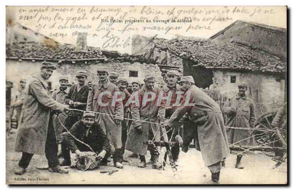 Soldats français en Beaurieux — Nos Poilus préparent un ouvrage de défense — Édition Jary-Thirion