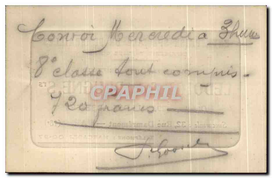 Carte de visite Entreprise Speciale Funerailles Maison Driffaud Ledoigt et Laprugne Rue des Abbesses Paris Rue Damremont — Rückseite