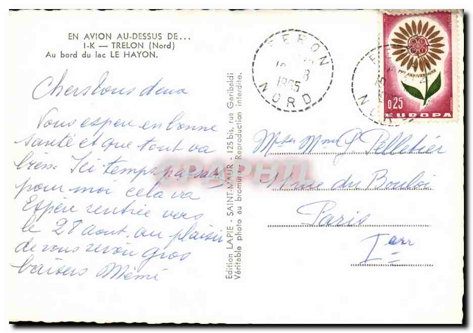 CPSM En Avion Au Dessus de Trelon Au bord du lac Le Hayon — Rückseite