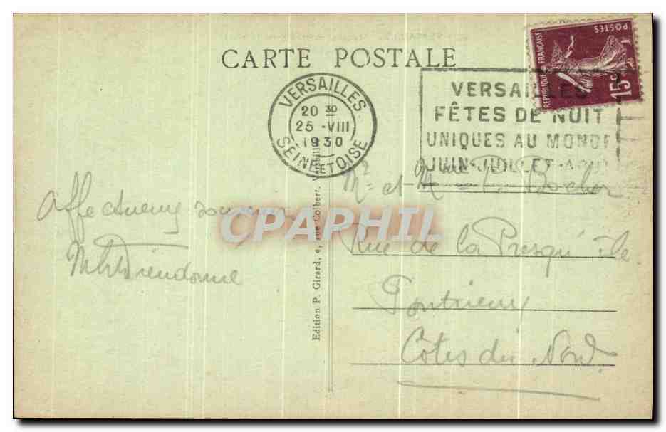CPA Versailles Facade cote Terrasse  — Verso