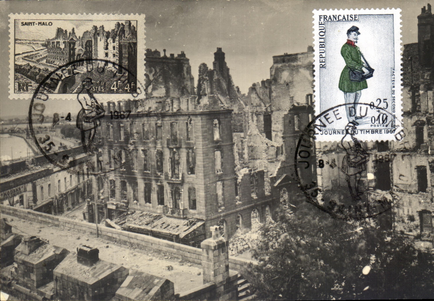 Saint-Malo — ruines après la Seconde Guerre mondiale — édition spéciale Journée du timbre 1967