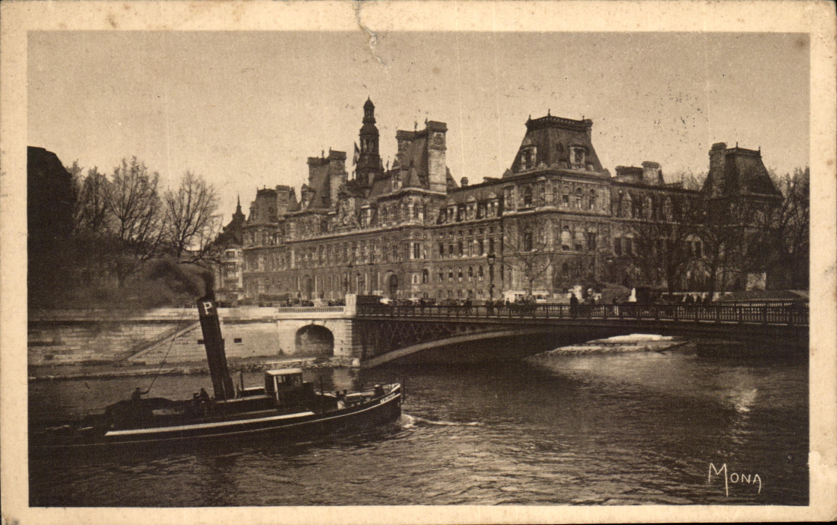 CPA Les Petits Tableaux De Paris L'Hotel De Ville Et Le Pont d'Arcole Bateau