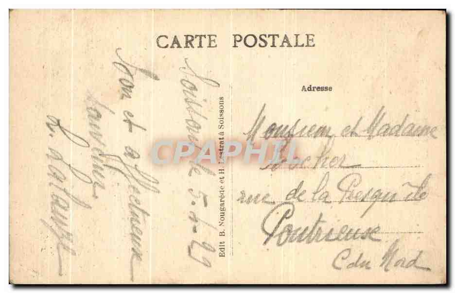 CPA Soissons Facade de la Cathedrale apres la 2eme invasion Militaria  — Rückseite