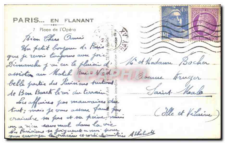 CPA Paris En Flanant Place de L'Opera — Rückseite