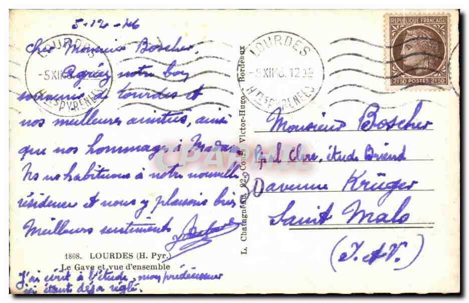 CPSM Lourdes Le Grave et vue d'ensemble — Verso