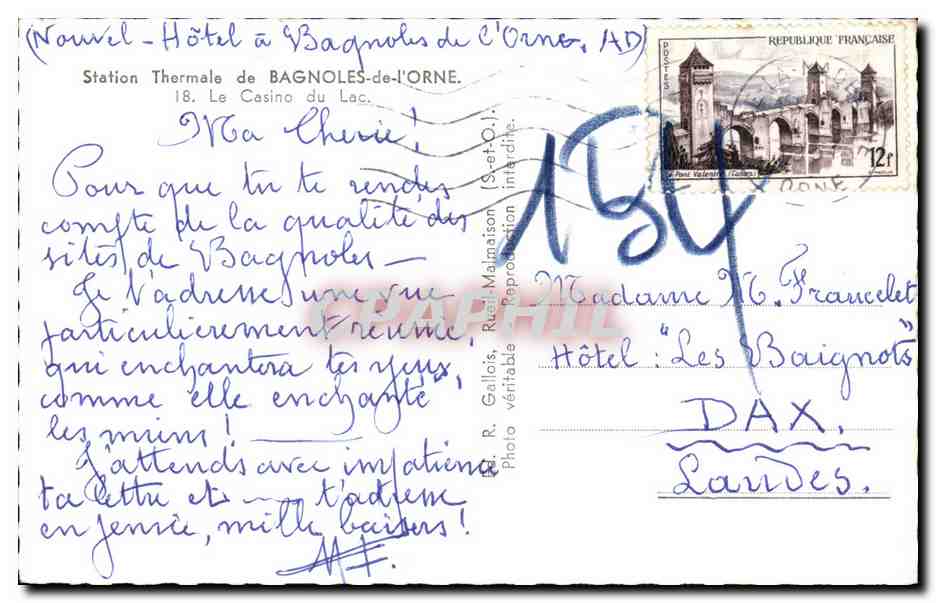 Bagnolles-de-l'Orne — Thermalbad — Das Casino am See — Verlag R. Gallais — Rückseite