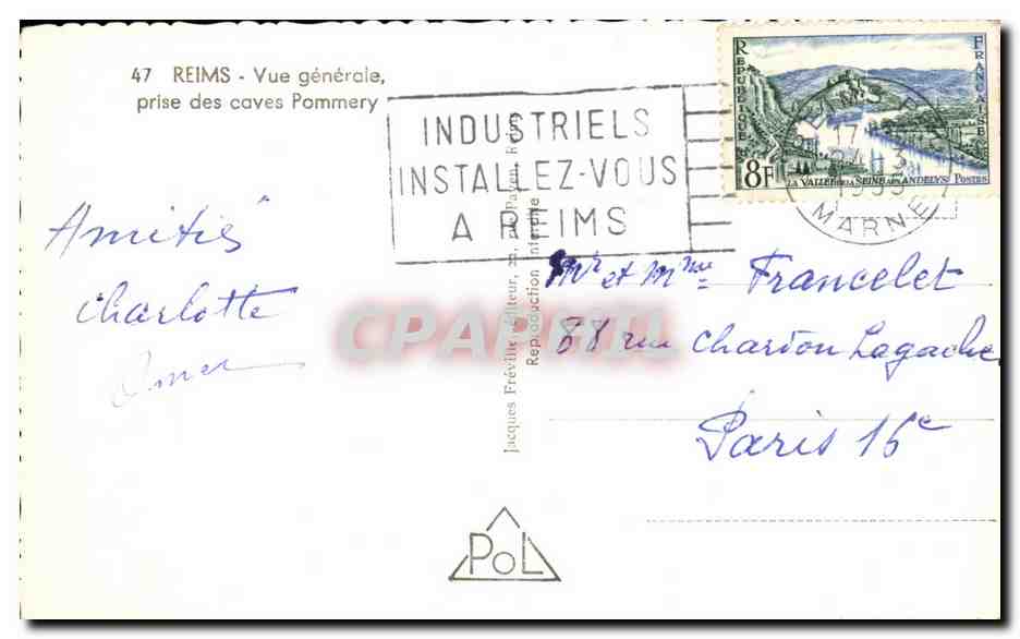 CPSM Reims Vue generale prise des Caves Pommery — Verso