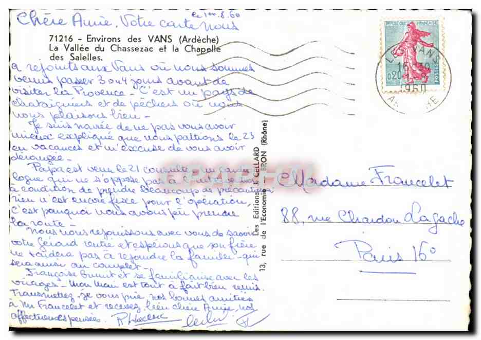 CPSM Environs des Vans la Vallee du Chassezac et la Chapelle des Salelles  — Rückseite