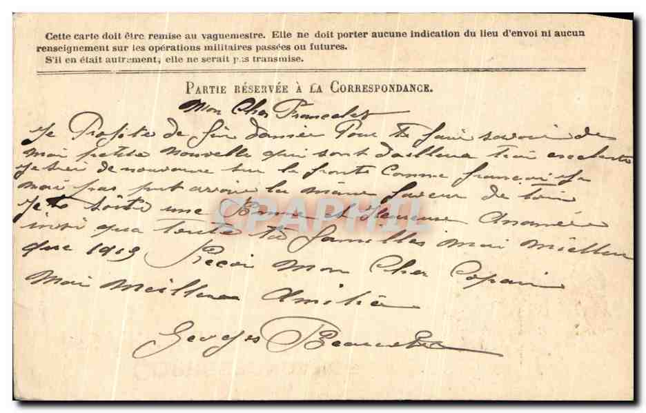 Carte de Franchise Framcelet Paris  — Rückseite