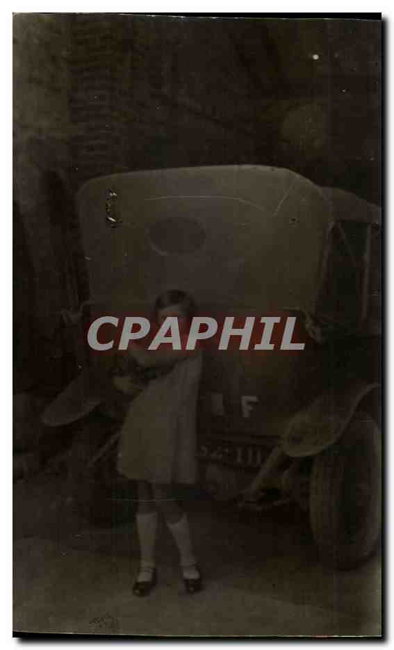 CARTE PHOTO Enfant et Chat Automobile 