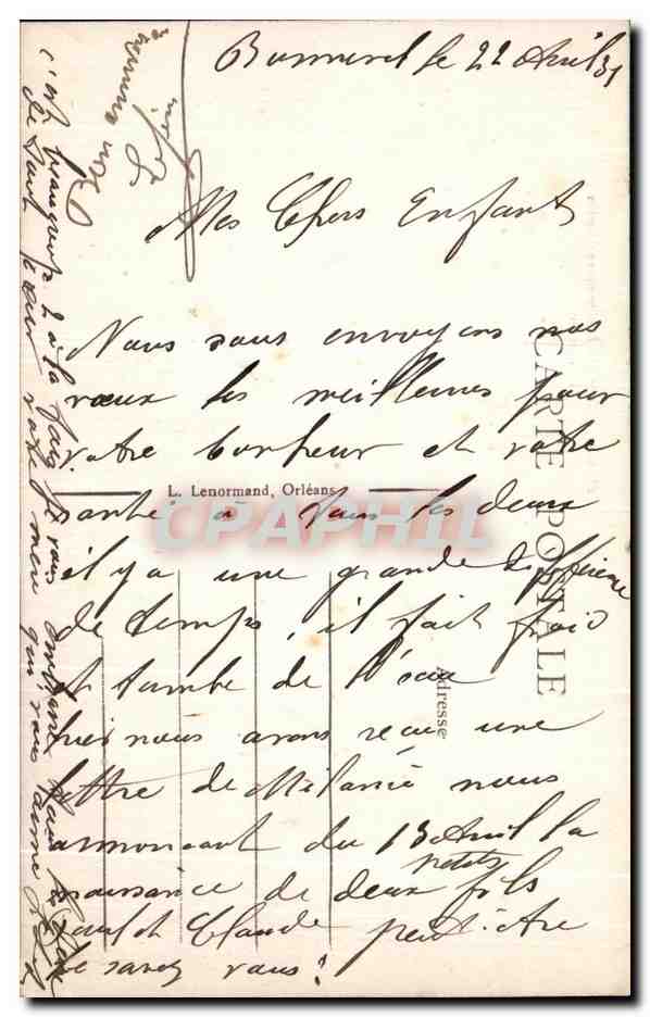 CPA Orleans Boulevard Alexandre Martin Le Kiosque — Verso