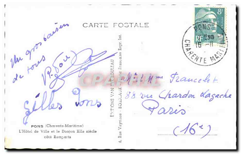CPA Pons L'Hotel De ville Et Le Donjon 12eme Cote remparts — Back