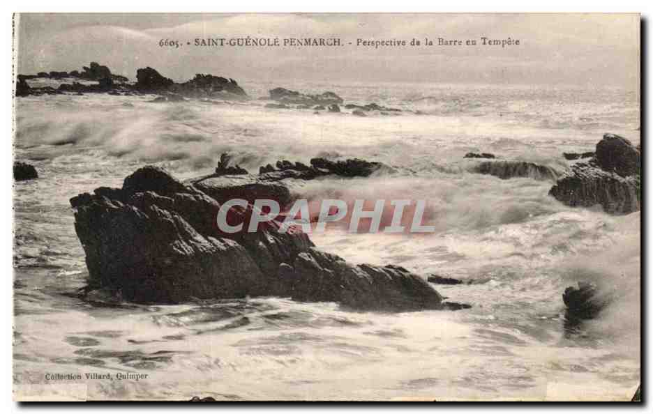 CPA Saint Guenole Penmarch Perspective de la Barre en Tempete