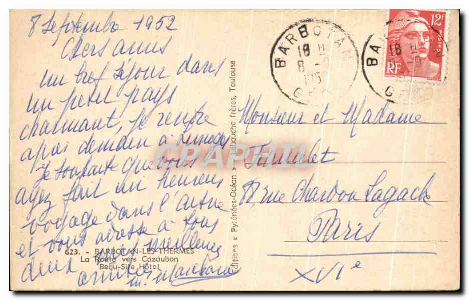 Barbotan-les-Thermes — La Route vers Cazaubon — Éditeur: Libbauche frères, n°623 — Back