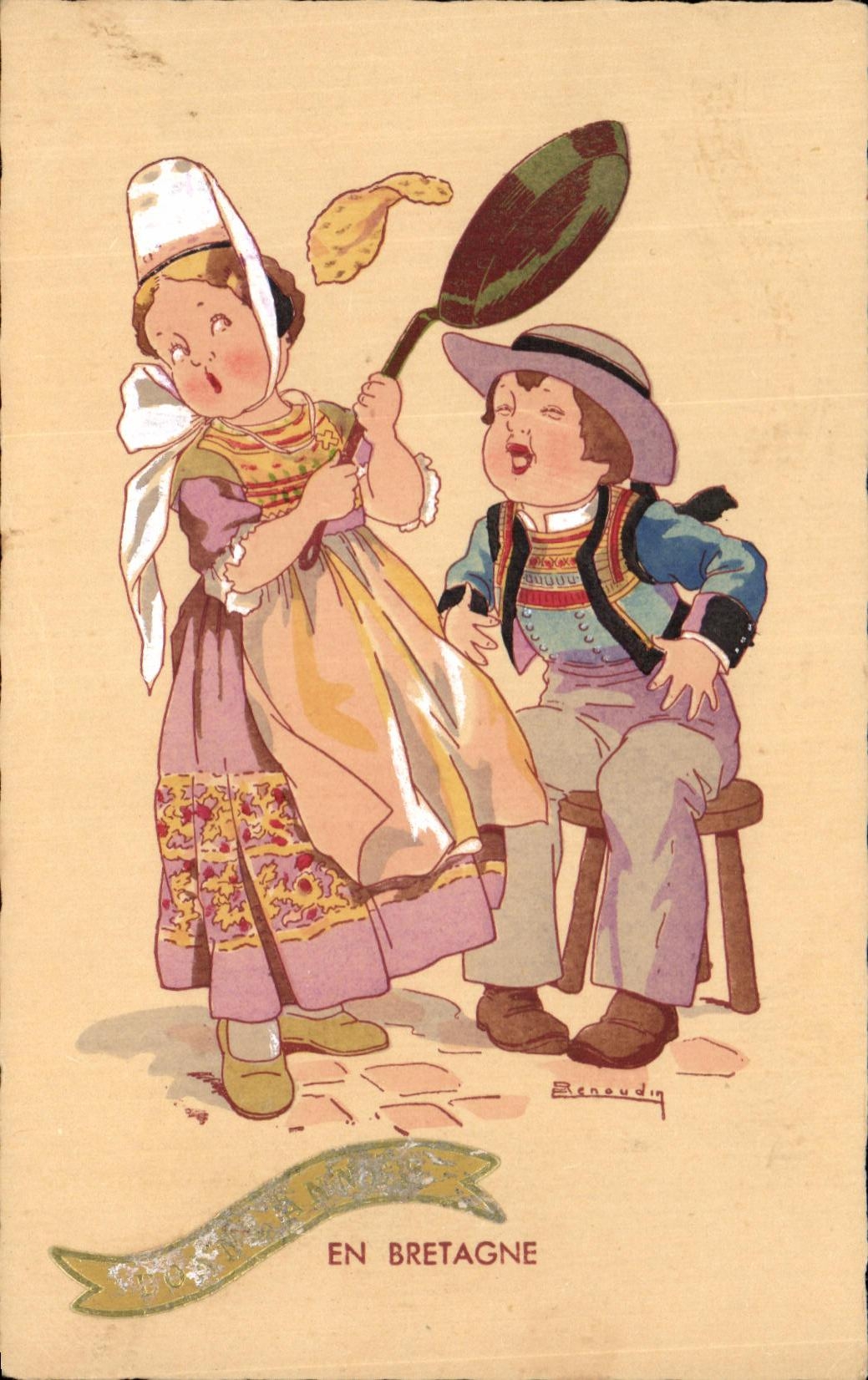 CPA La Bretagne Crepes Folklore Costume Coiffe