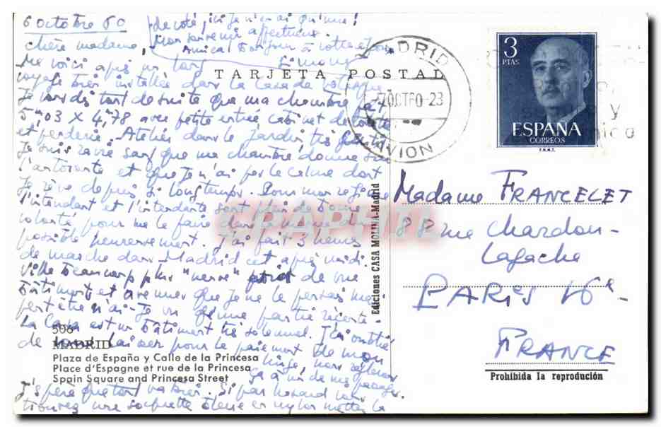 Madrid — vue de la Plaza de España et de la calle de la Princesa — Éditions Casa Motta — Verso