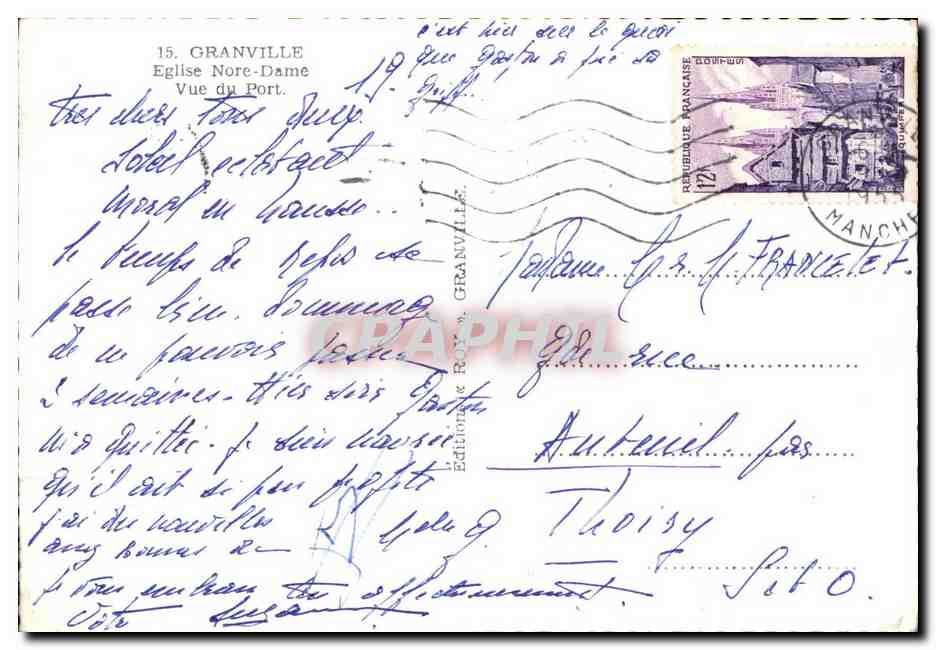 CPSM Granville Eglise Nore Dame Vue du Port Bateau — Verso
