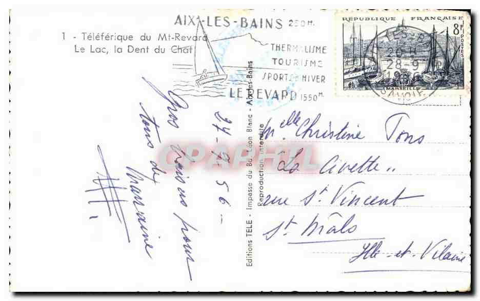 CPSM Aix Les Bains Teleferique de Mt Revard Le lac la dent du Chat — Verso